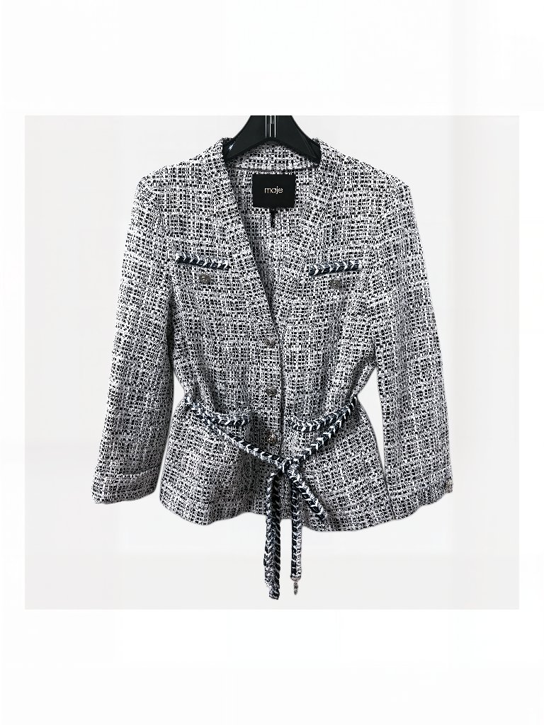 Euc Maje Belted Tweed Jacket